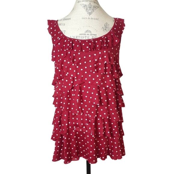 Roz & Ali Womens 3X Dressy Top Red Chic Polka Dot Ruffle Sleeveless Festive Boho - Picture 1 of 6